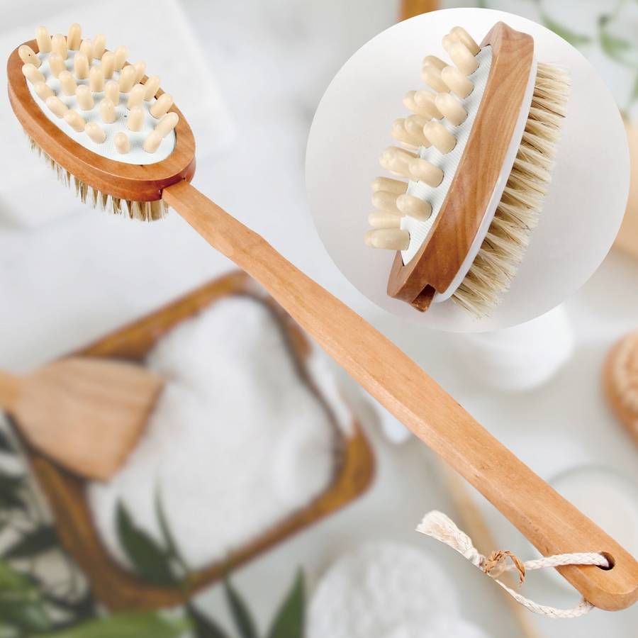 Accessoire de Massage en Bois - Brosse de bain à double usage Dualsens - Masseur en bois FSC et Soie de Sanglier - Sun&Sia - Image 2
