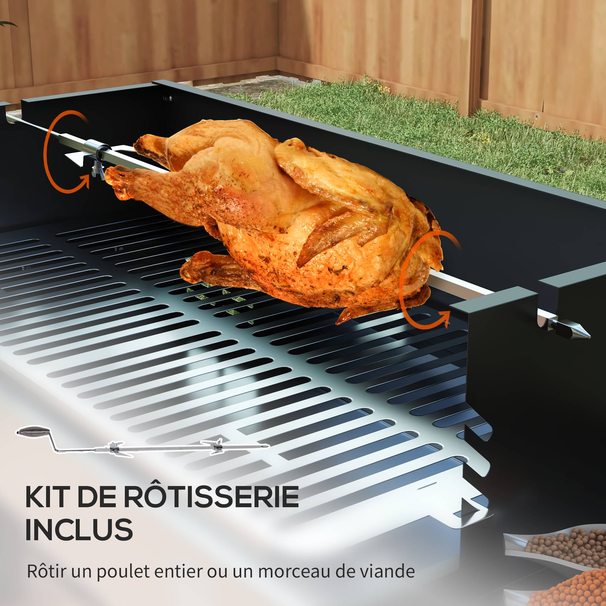 Barbecue à charbon rôtissoire acier inox jardin cuisson 3 niveaux noir 118 cm - ComfortXL Outdoor Living - Image 6