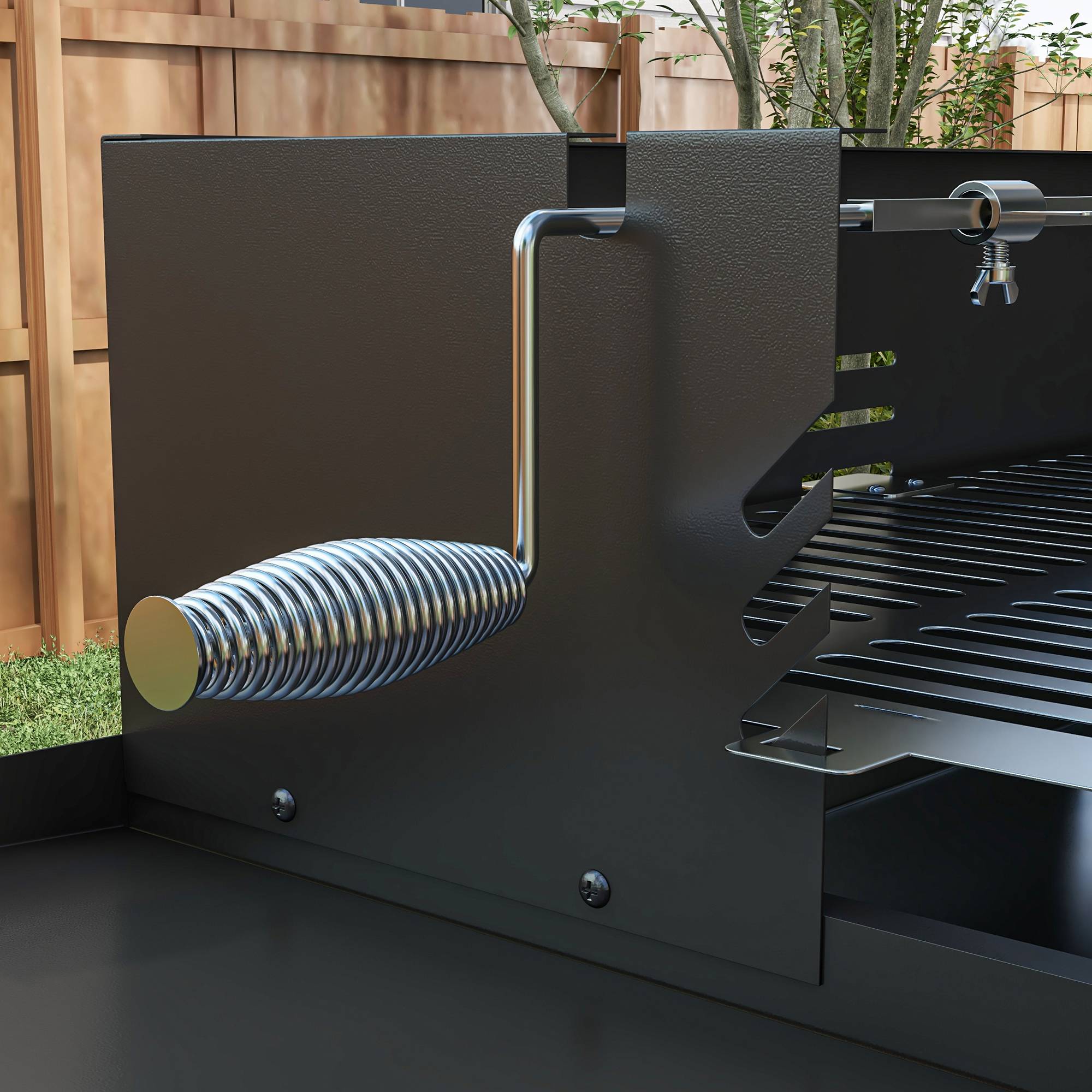 Barbecue à charbon rôtissoire acier inox jardin cuisson 3 niveaux noir 118 cm - ComfortXL Outdoor Living - Image 9