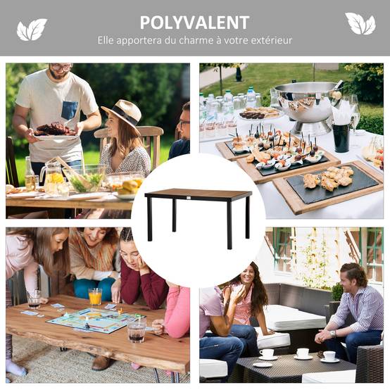 Table à manger de jardin pour 6 personnes, en aluminium, 140 x 90 x 74 cm, aspect bois naturel - Image 8