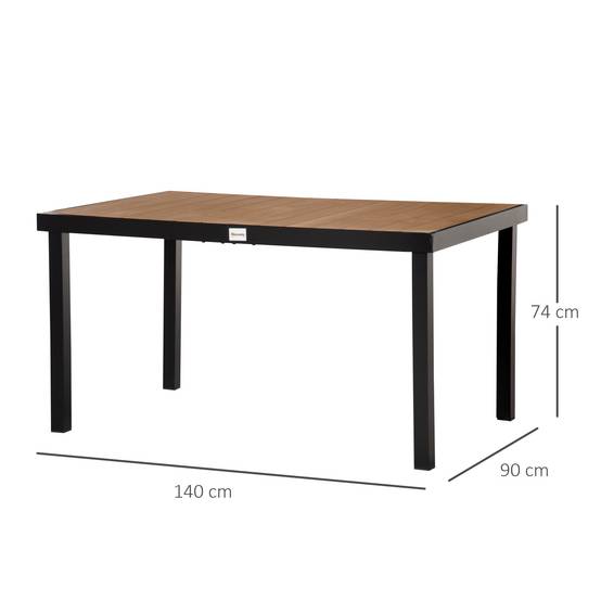 Table à manger de jardin pour 6 personnes, en aluminium, 140 x 90 x 74 cm, aspect bois naturel - Image 5