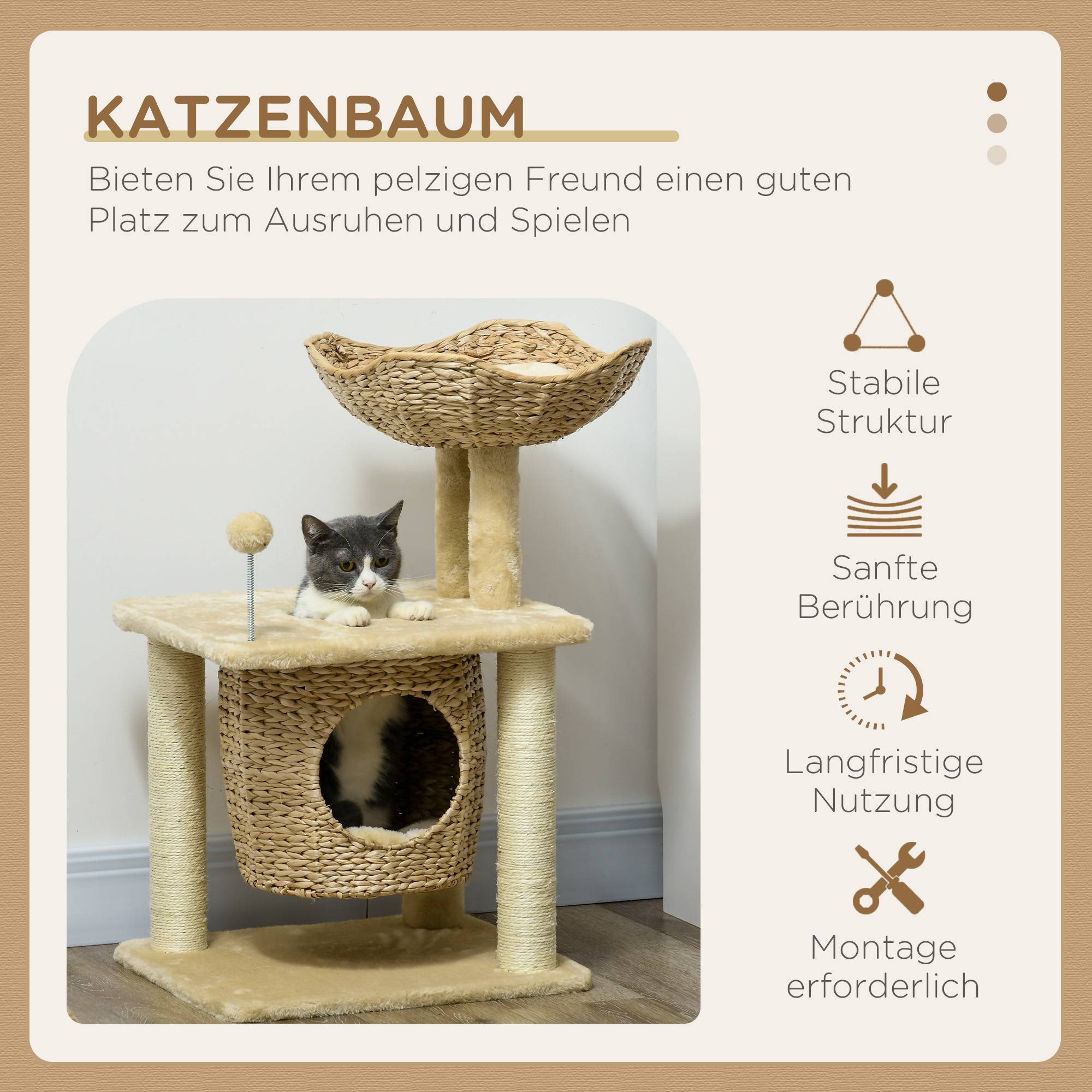 ComfortXL - Arbre à chat bois peluche chats escalade repos 45x40x74cm beige - ComfortXL Outdoor Living - Image 6