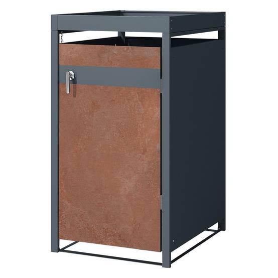 Abri pour 1 poubelle 68x80x124 cm capacité de 60L à 240L anthracite/aspect rouille en acier avec toit pour plantes et porte résistant aux intempéries - Image 1