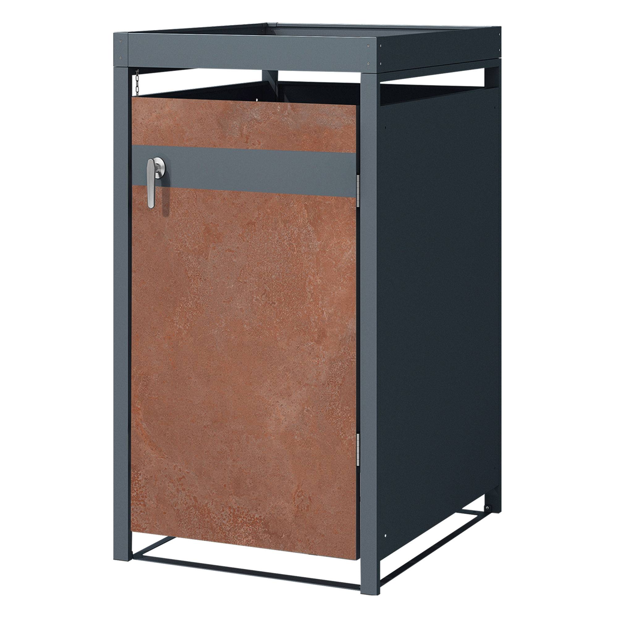 Abri pour 1 poubelle 68x80x124 cm capacité de 60L à 240L anthracite/aspect rouille en acier avec toit pour plantes et porte résistant aux intempéries - Image 1