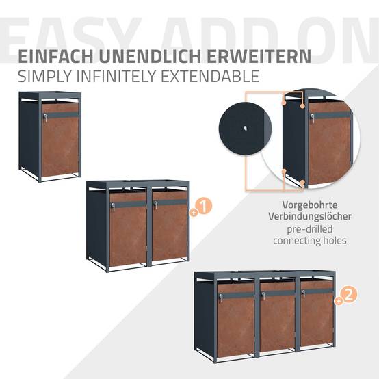 Abri pour 1 poubelle 68x80x124 cm capacité de 60L à 240L anthracite/aspect rouille en acier avec toit pour plantes et porte résistant aux intempéries - Image 8