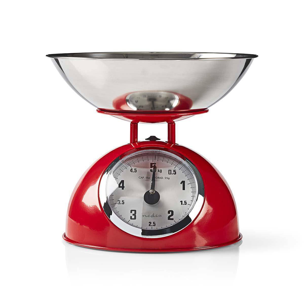 Balance de cuisine Retro Rouge Analogique Bol amovible acier 5kg Fonction Tare NEDIS - Image 1