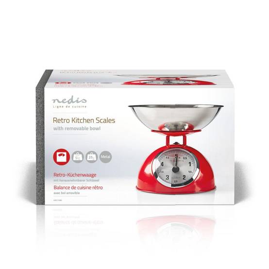Balance de cuisine Retro Rouge Analogique Bol amovible acier 5kg Fonction Tare NEDIS - Image 3