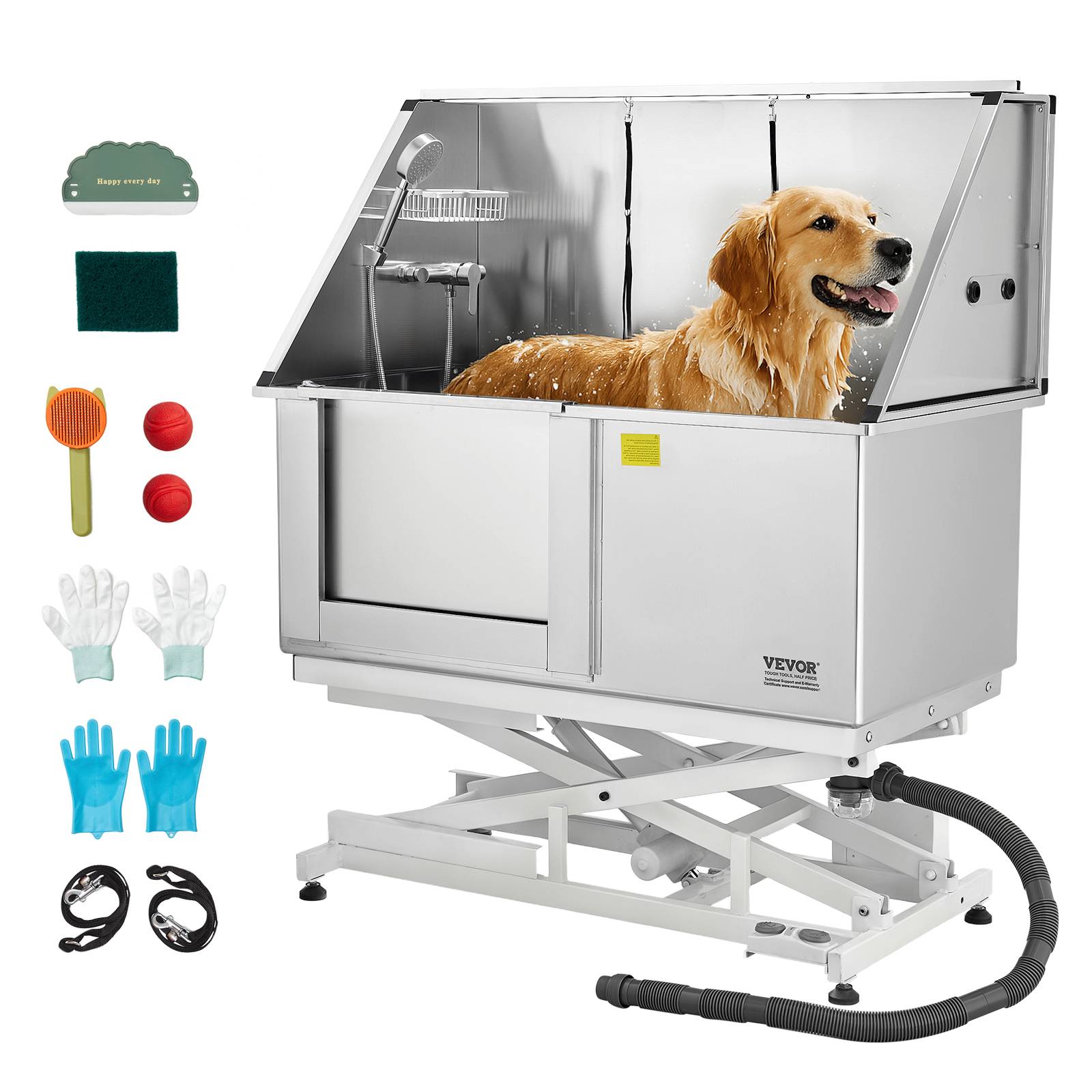 Vevor - VEVOR Baignoire chien inox 127 cm, station lavage électrique avec filtre, robinet, pommeau, porte gauche. - Image 1