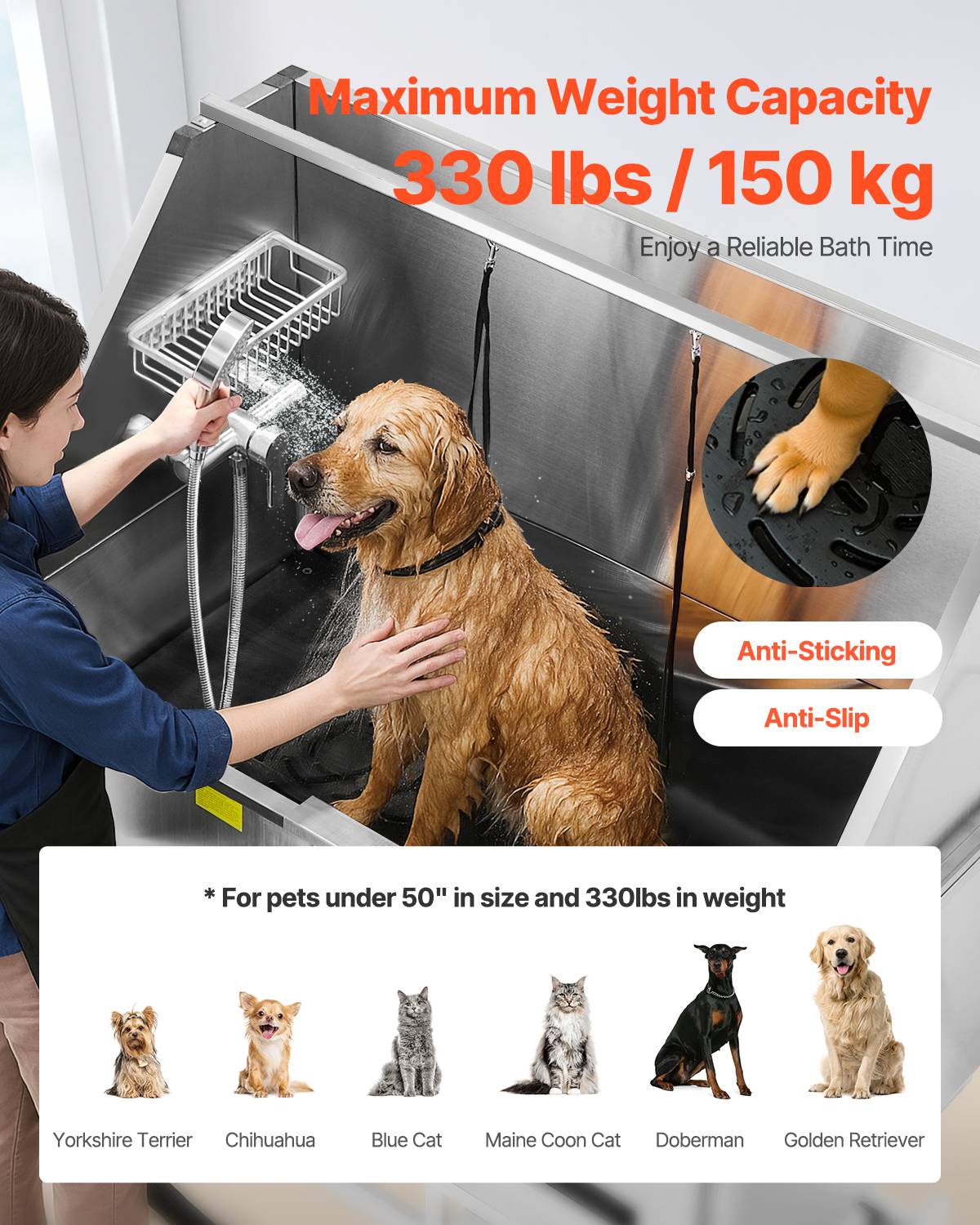 Vevor - VEVOR Baignoire chien inox 127 cm, station lavage électrique avec filtre, robinet, pommeau, porte gauche. - Image 4