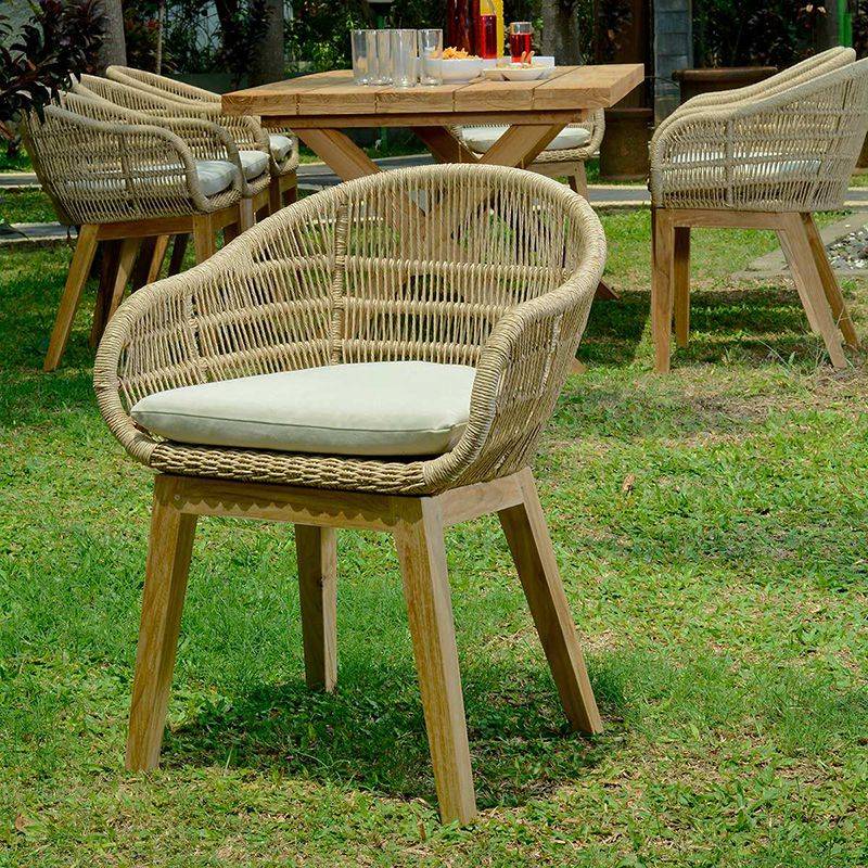 Fauteuil en résine tressée naturel Lounge avec coussin - Gecko Jardin - Image 1