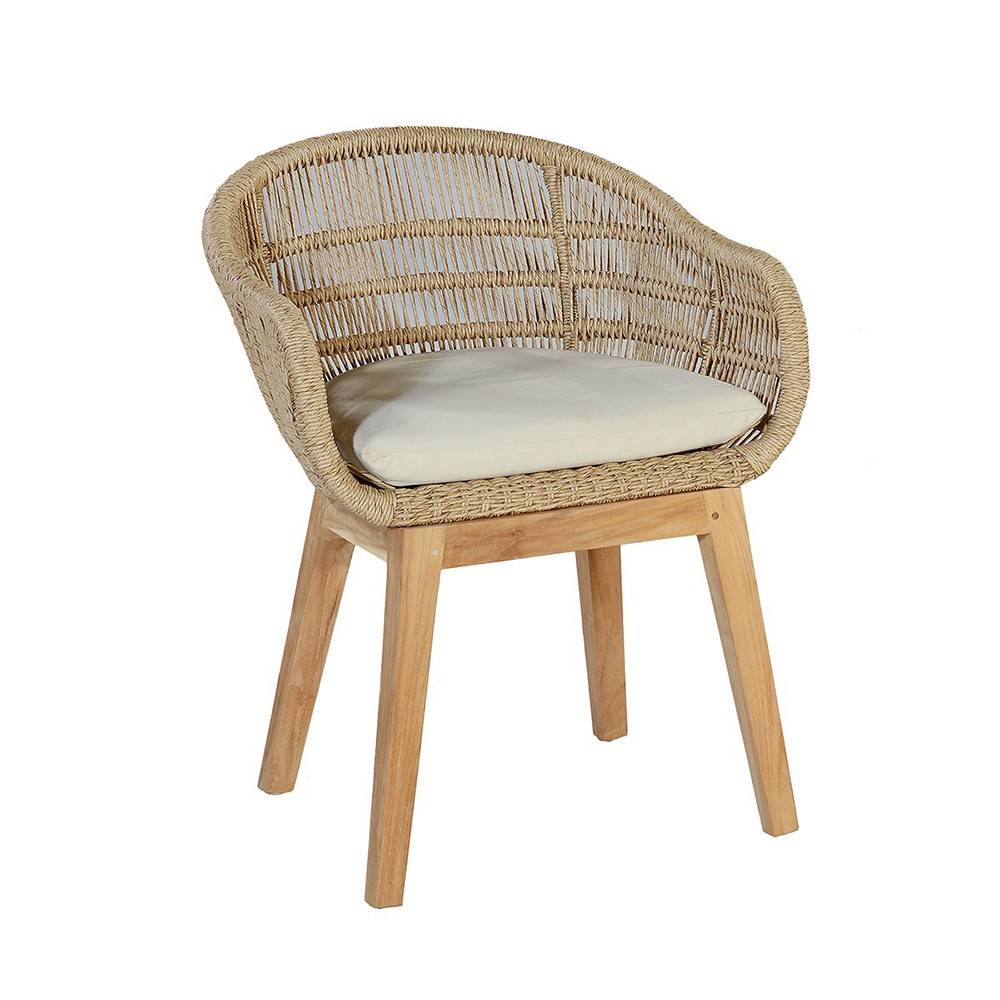 Fauteuil en résine tressée naturel Lounge avec coussin - Gecko Jardin - Image 2
