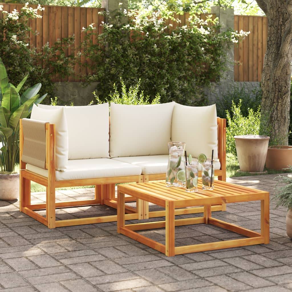Lot de 2 Canapés d'Angle Jardin Bois Acacia & Corde Beige, Modules de Siège Coussins – ComfortXL Outdoor Living - Image 1