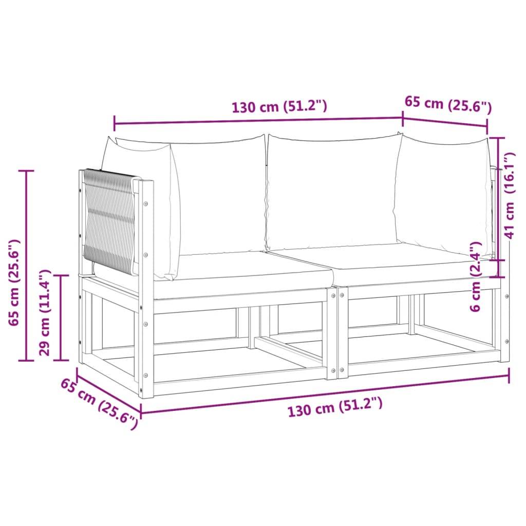 Lot de 2 Canapés d'Angle Jardin Bois Acacia & Corde Beige, Modules de Siège Coussins – ComfortXL Outdoor Living - Image 9