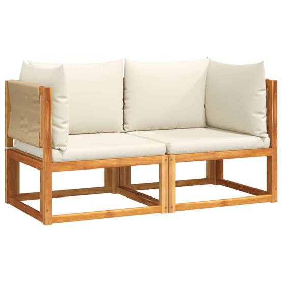 Lot de 2 Canapés d'Angle Jardin Bois Acacia & Corde Beige, Modules de Siège Coussins – ComfortXL Outdoor Living - Image 2