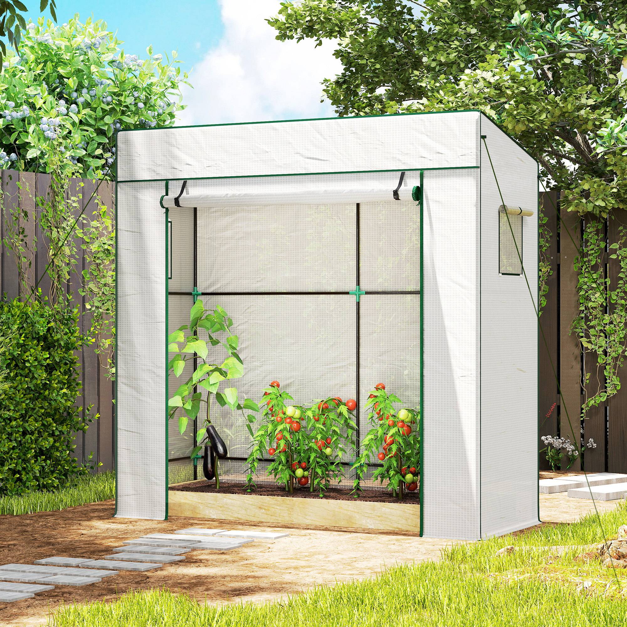 Serre Adossée de Jardin Acier et Bâche PE Renforcée pour Mur et Balcon 196x77x197 cm Blanc - ComfortXL Outdoor Living - Image 10