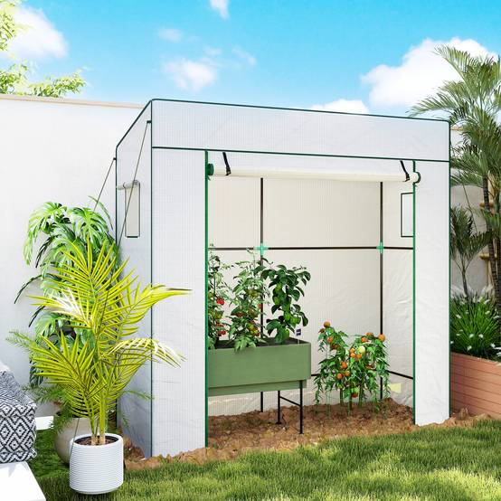 Serre Adossée de Jardin Acier et Bâche PE Renforcée pour Mur et Balcon 196x77x197 cm Blanc - ComfortXL Outdoor Living - Image 4