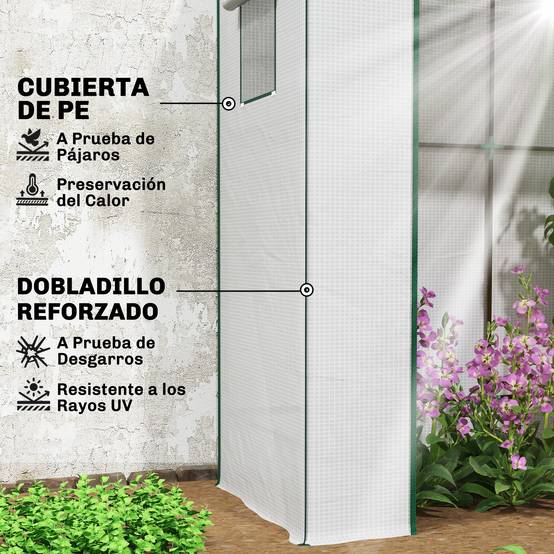 Serre Adossée de Jardin Acier et Bâche PE Renforcée pour Mur et Balcon 196x77x197 cm Blanc - ComfortXL Outdoor Living - Image 6