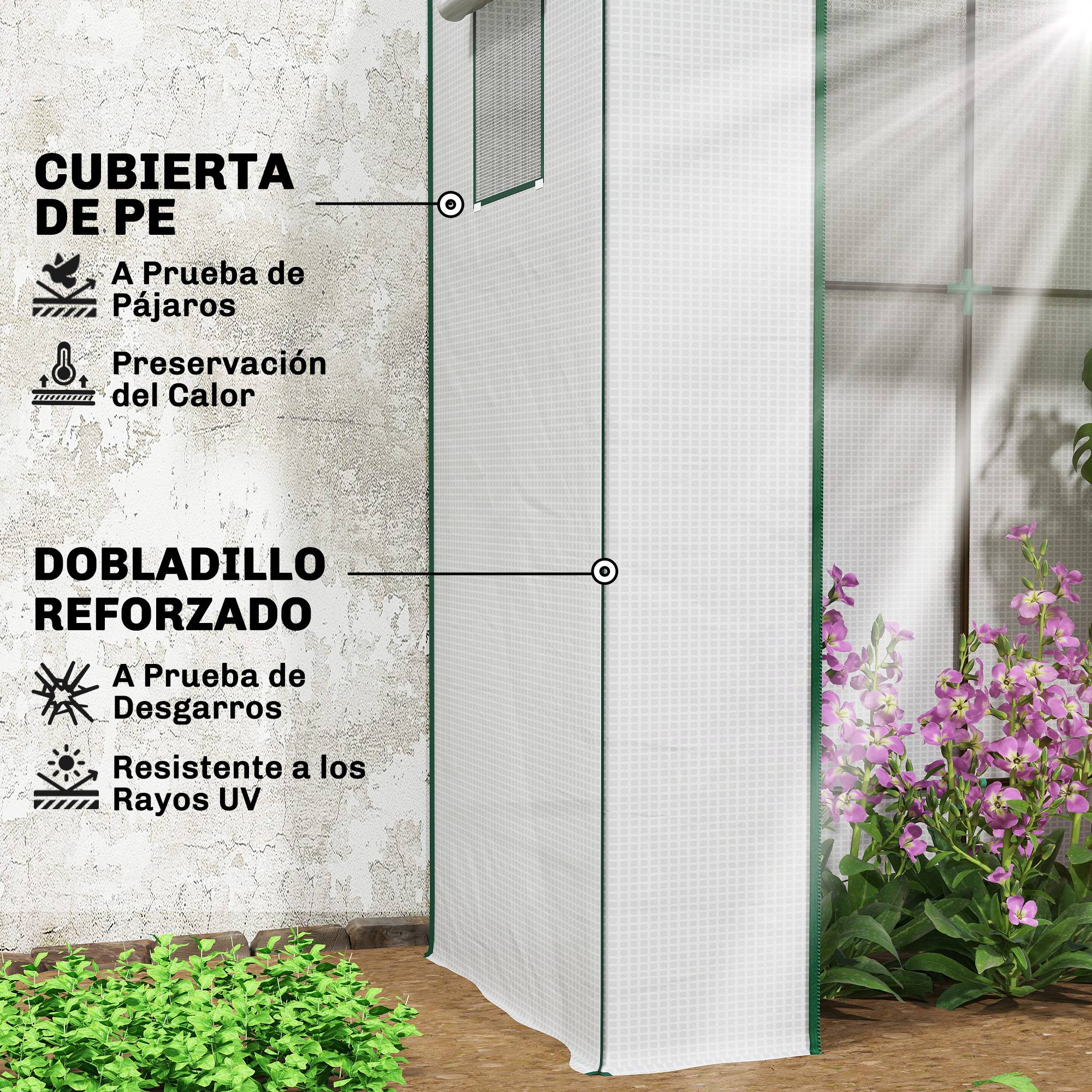 Serre Adossée de Jardin Acier et Bâche PE Renforcée pour Mur et Balcon 196x77x197 cm Blanc - ComfortXL Outdoor Living - Image 6