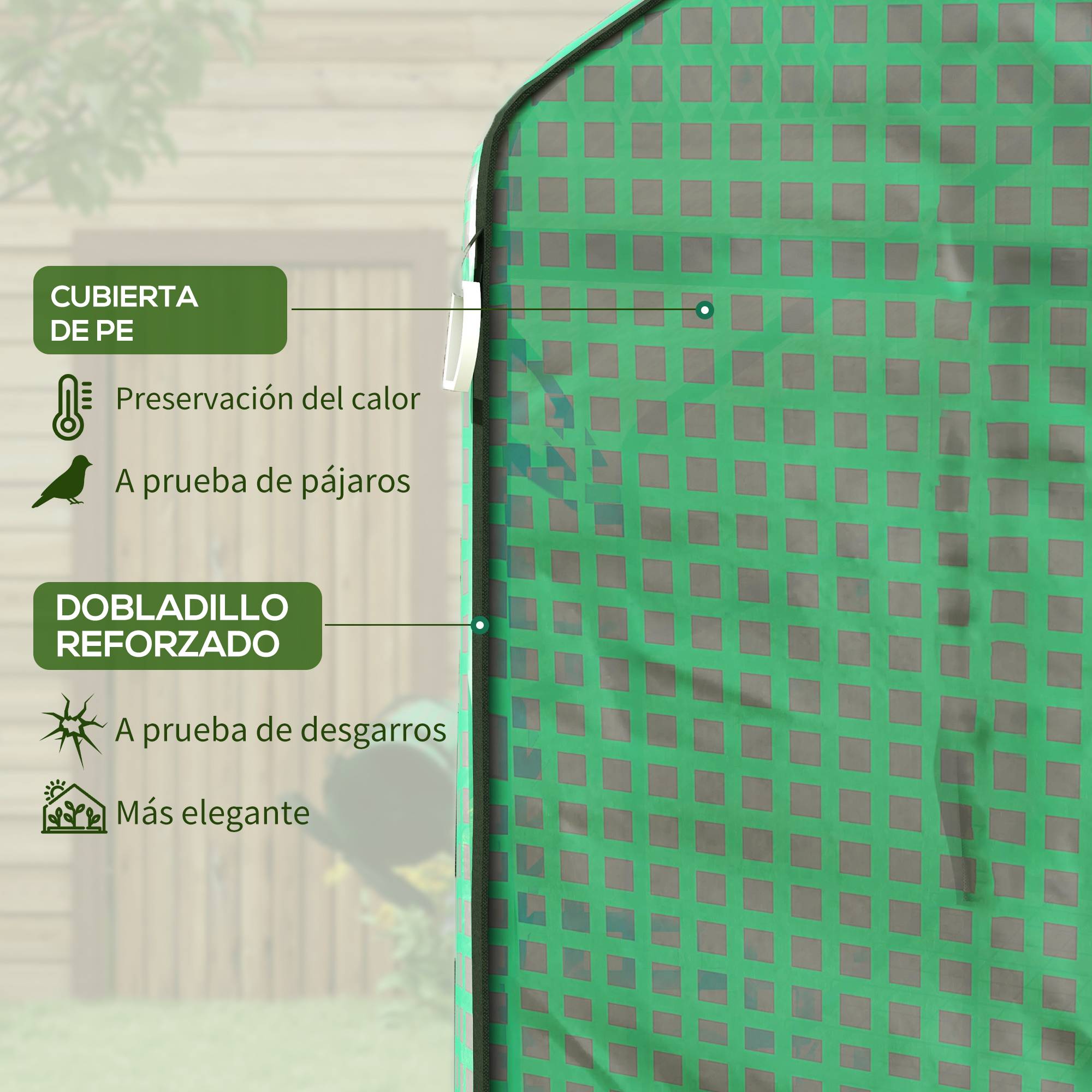 Bâche de rechange pour serre 140 x 73 x 190 cm avec porte et fenêtre zippées, protection anti-UV pour les plantes, verte - Image 6