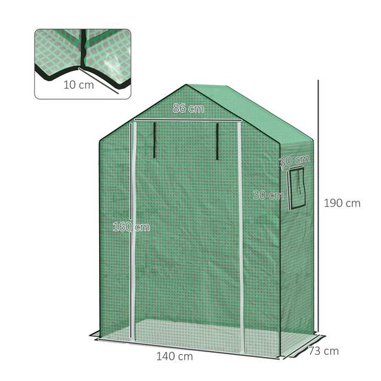 Bâche de rechange pour serre 140 x 73 x 190 cm avec porte et fenêtre zippées, protection anti-UV pour les plantes, verte - Image 5