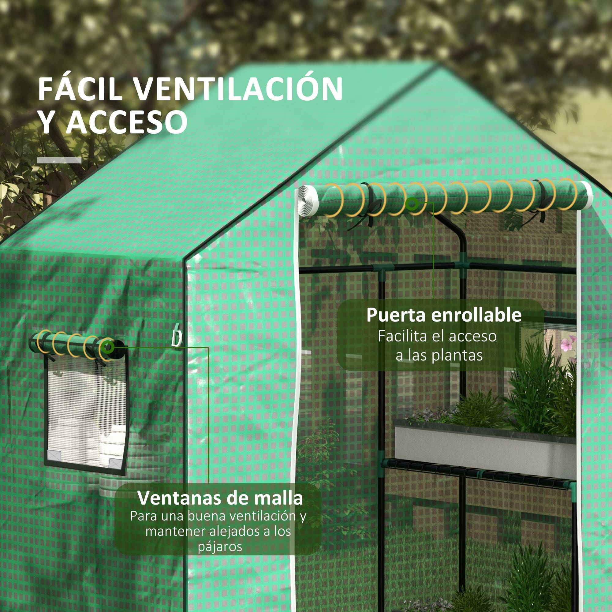 Bâche de rechange pour serre 140 x 73 x 190 cm avec porte et fenêtre zippées, protection anti-UV pour les plantes, verte - Image 8
