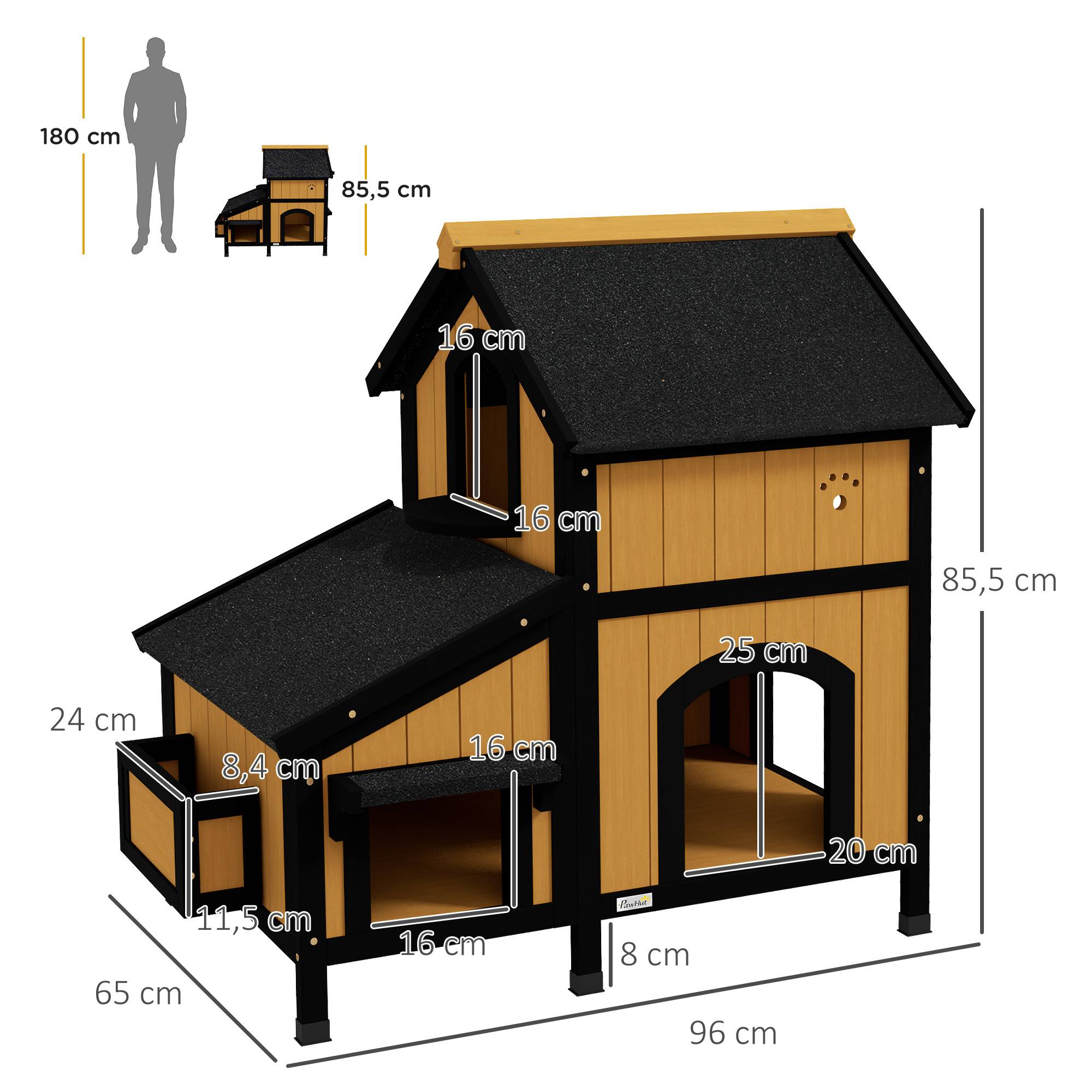 Niche extérieure en bois pour chat, abri à deux niveaux, 96 x 65 x 85,5 cm, naturel - Image 5
