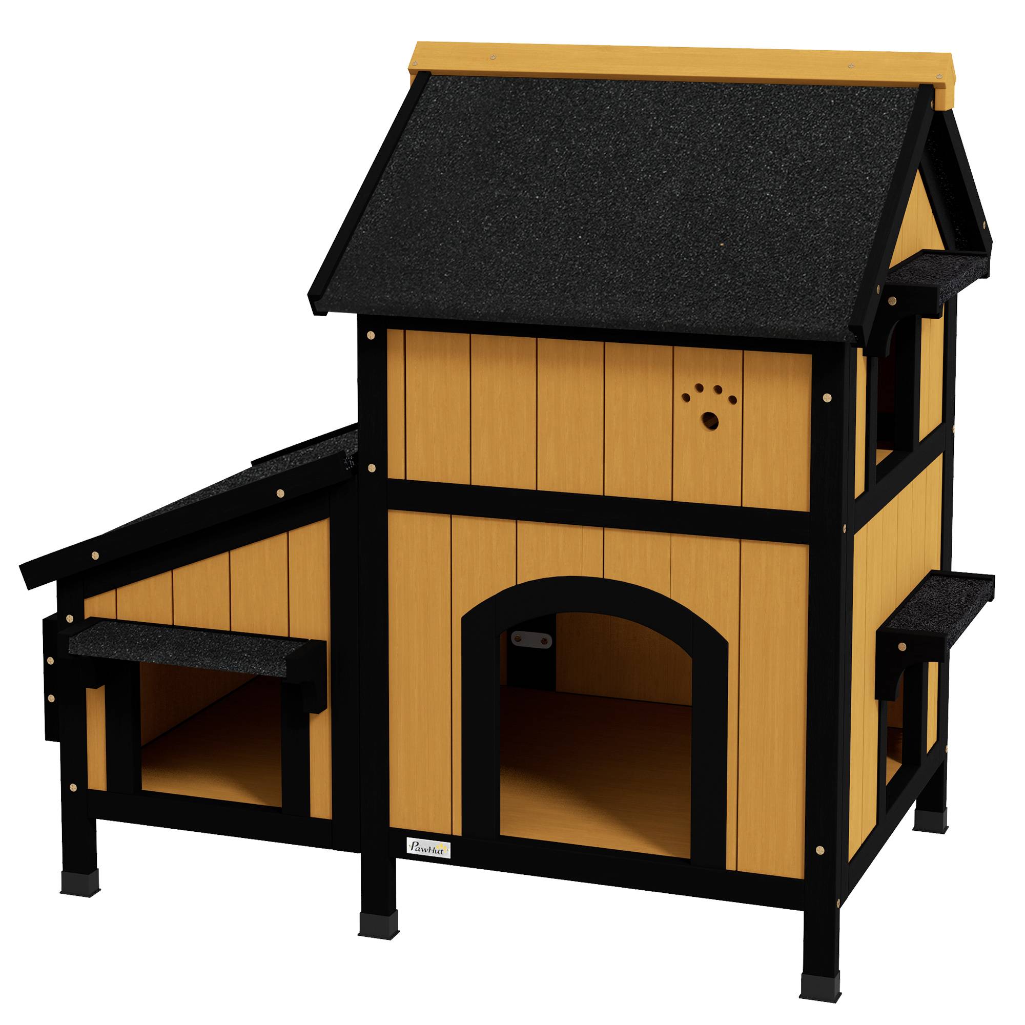 Niche extérieure en bois pour chat, abri à deux niveaux, 96 x 65 x 85,5 cm, naturel - Image 2