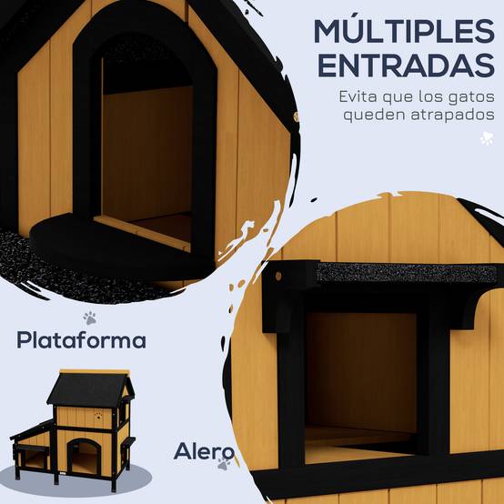 Niche extérieure en bois pour chat, abri à deux niveaux, 96 x 65 x 85,5 cm, naturel - Image 6