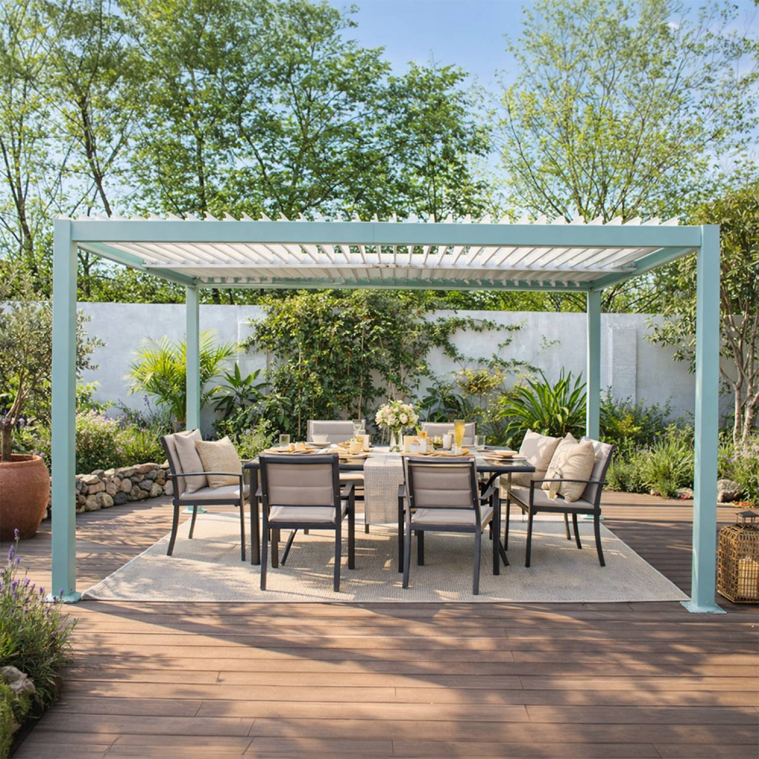 Pergola bioclimatique 4x3m structure aluminium lames orientables verte CORFU - Image 6