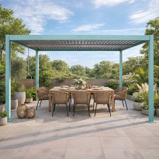 Pergola bioclimatique 4x3m structure aluminium lames orientables verte CORFU - Image 5