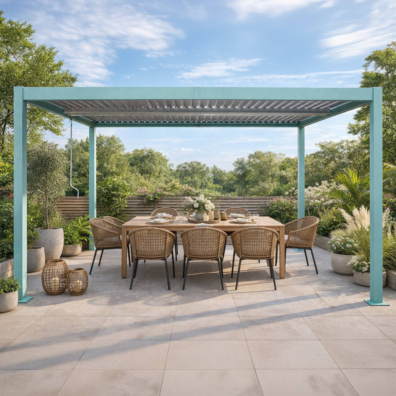 Pergola bioclimatique 4x3m structure aluminium lames orientables verte CORFU - Image 5