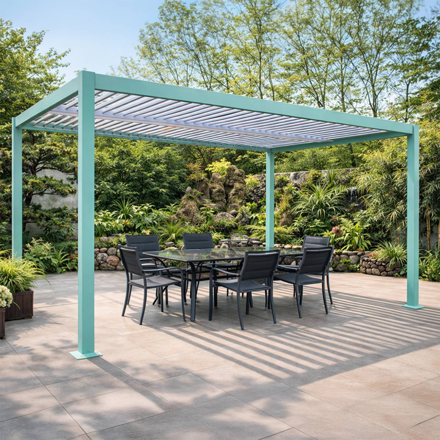 Pergola bioclimatique 4x3m structure aluminium lames orientables verte CORFU - Image 4