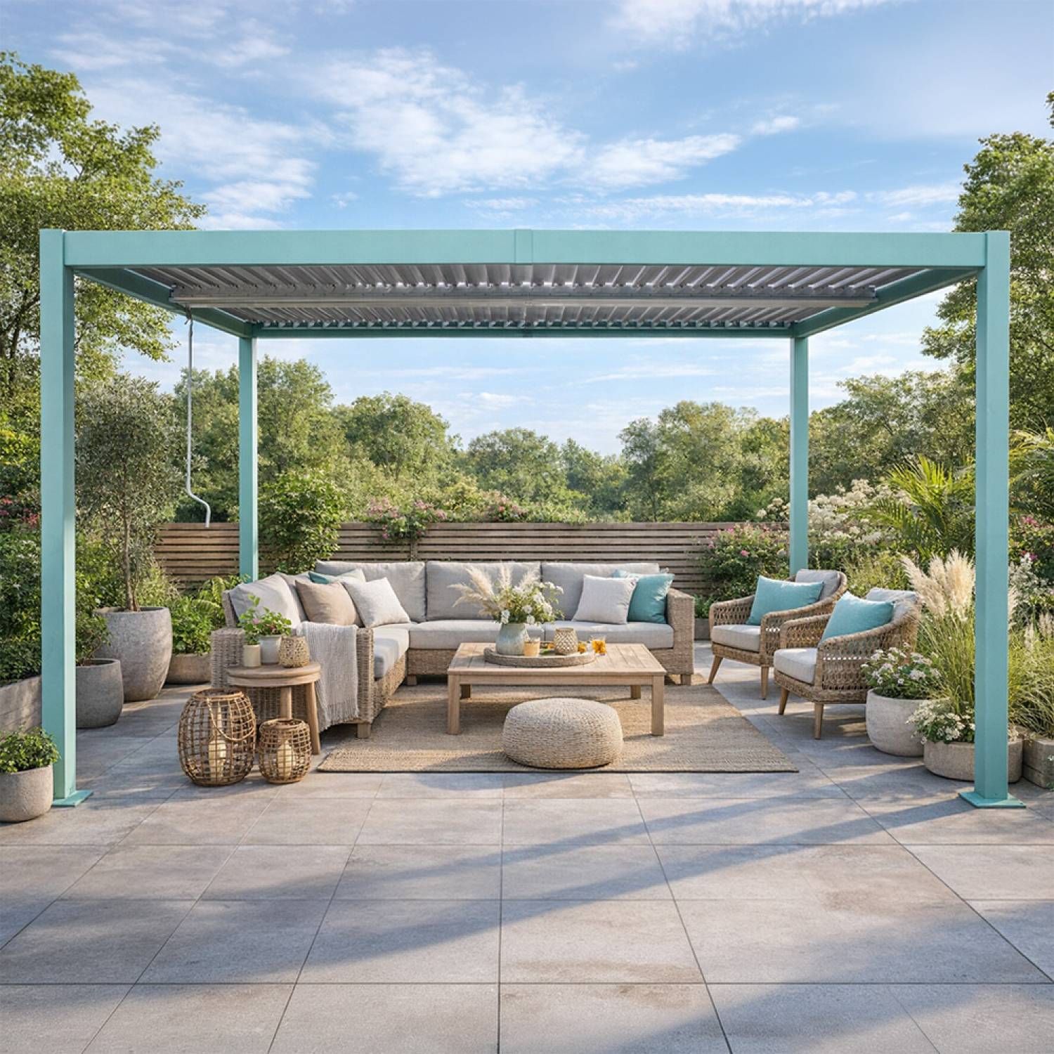 Pergola bioclimatique 4x3m structure aluminium lames orientables verte CORFU - Image 2