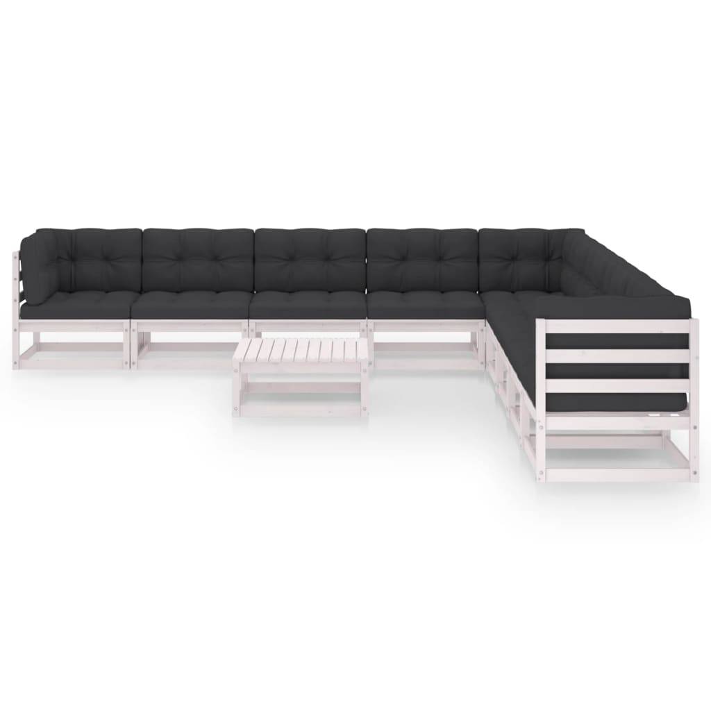 Helloshop26 - Salon de jardin meuble d'extérieur ensemble de mobilier 10 pièces avec coussins blanc bois de pin massif - Image 2