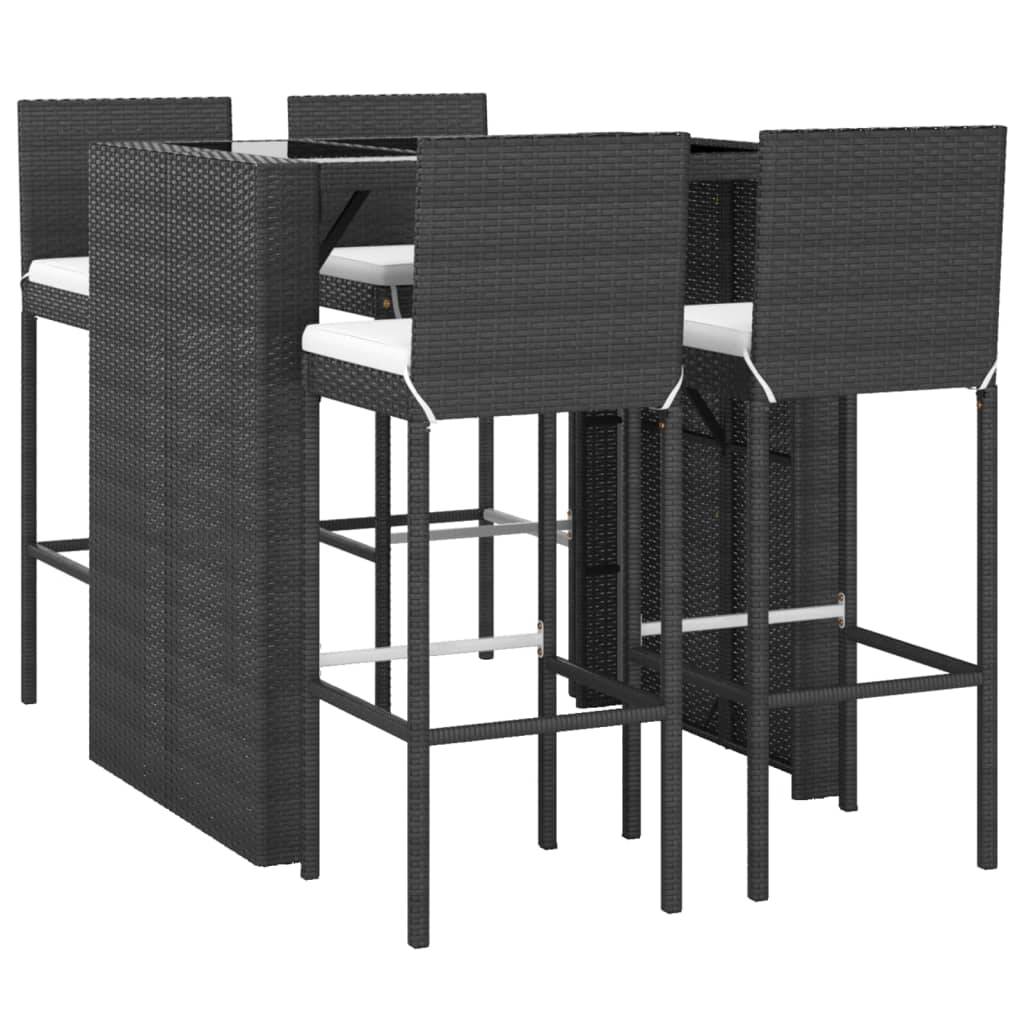 Helloshop26 - Ensemble de bar de jardin 5 pièces avec coussins poly rotin noir