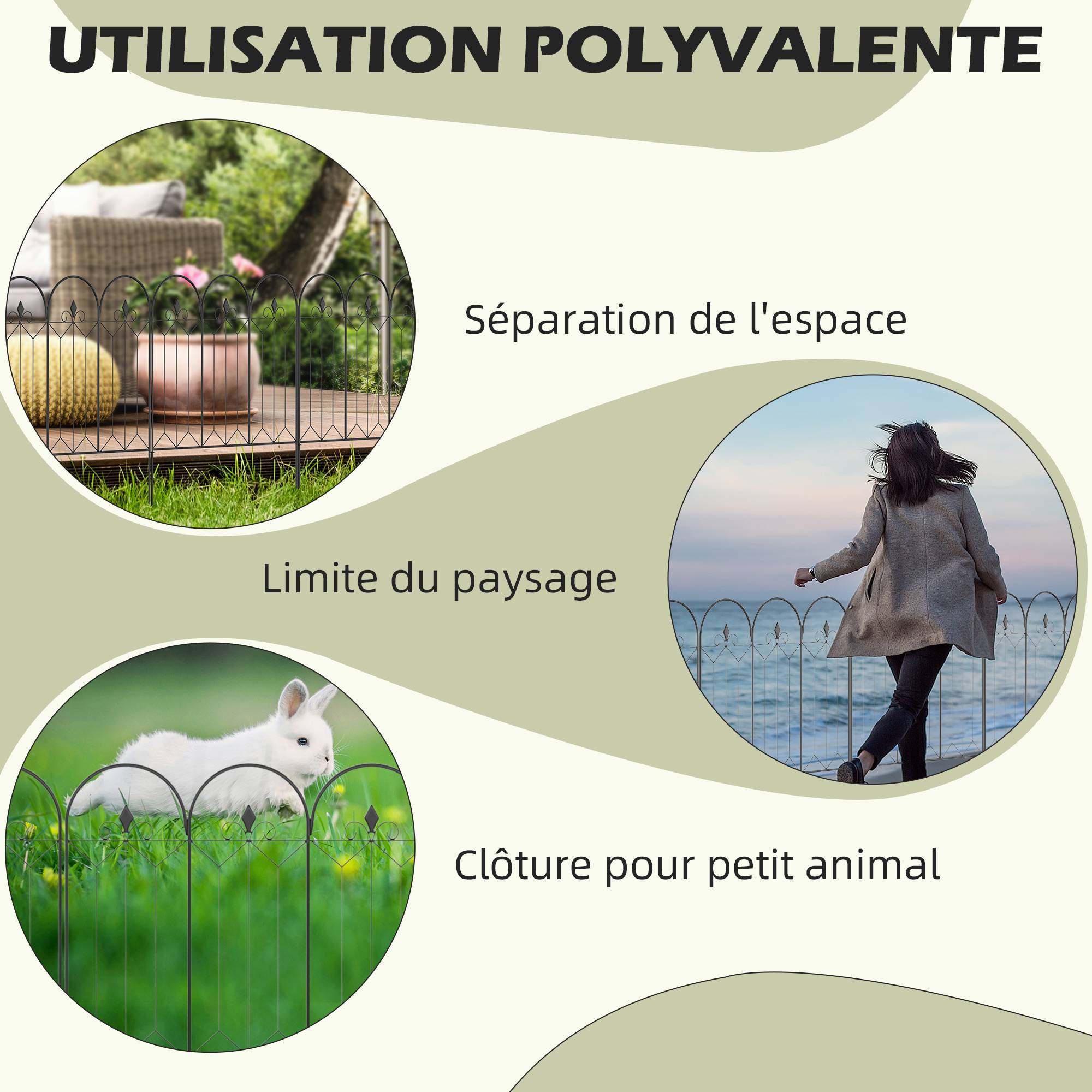 Lot de 5 clôtures de jardin décoratives en métal avec ornements 305 x 79,5 cm noir - Image 8