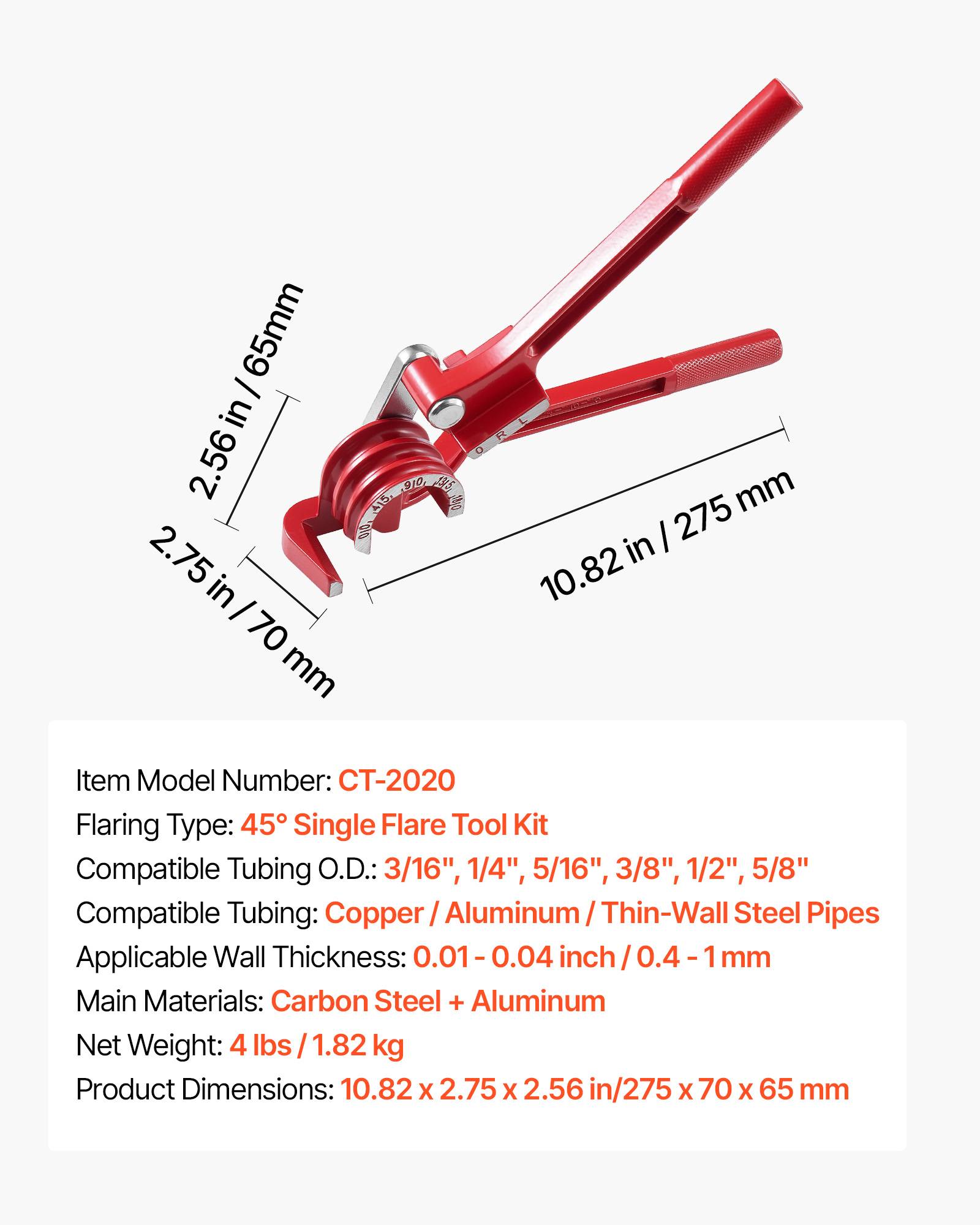 Vevor - VEVOR Kit évasement tuyaux freins 45° - conduite cuivre 7,6 m, cintreuse 3 en 1, coupe-tube, 22 raccords, acier durable. - Image 6