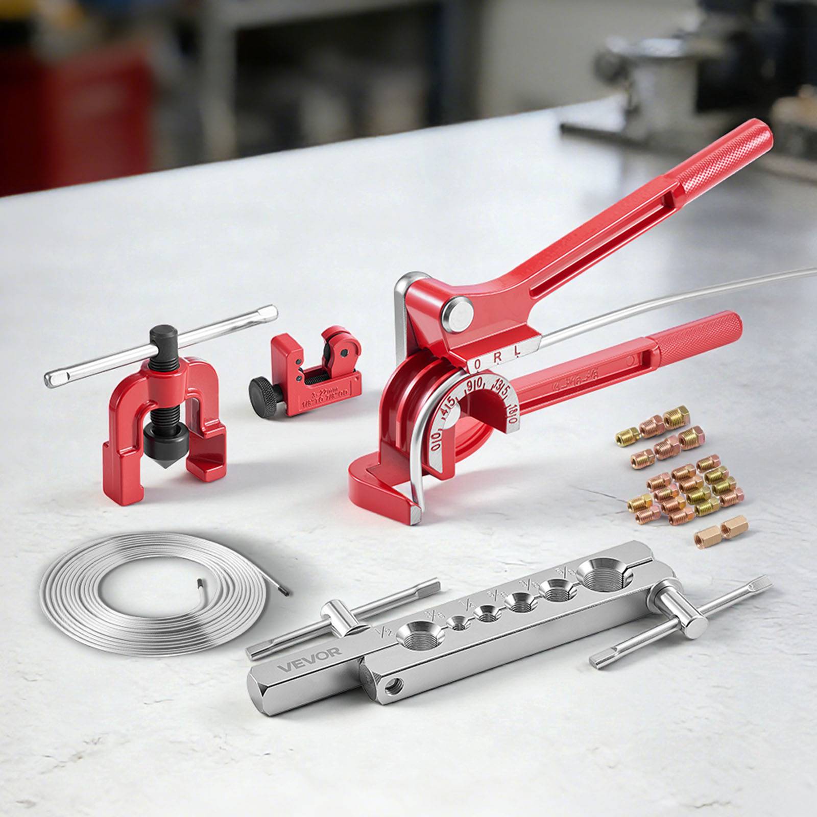 Vevor - VEVOR Kit évasement tuyaux freins 45° - conduite cuivre 7,6 m, cintreuse 3 en 1, coupe-tube, 22 raccords, acier durable. - Image 8