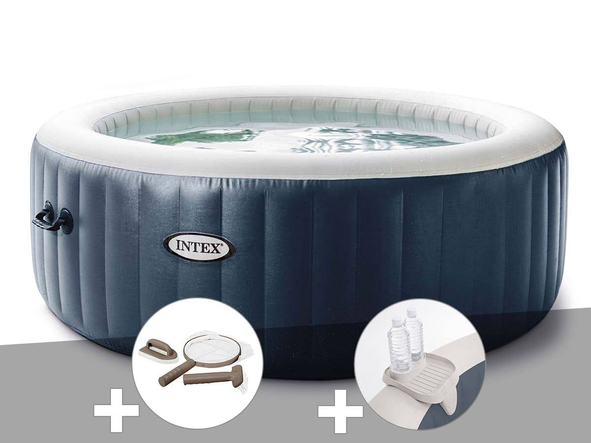 Kit spa gonflable Intex PureSpa Blue Navy rond Bulles 6 places + Kit d'entretien + Porte-verre - Image 1