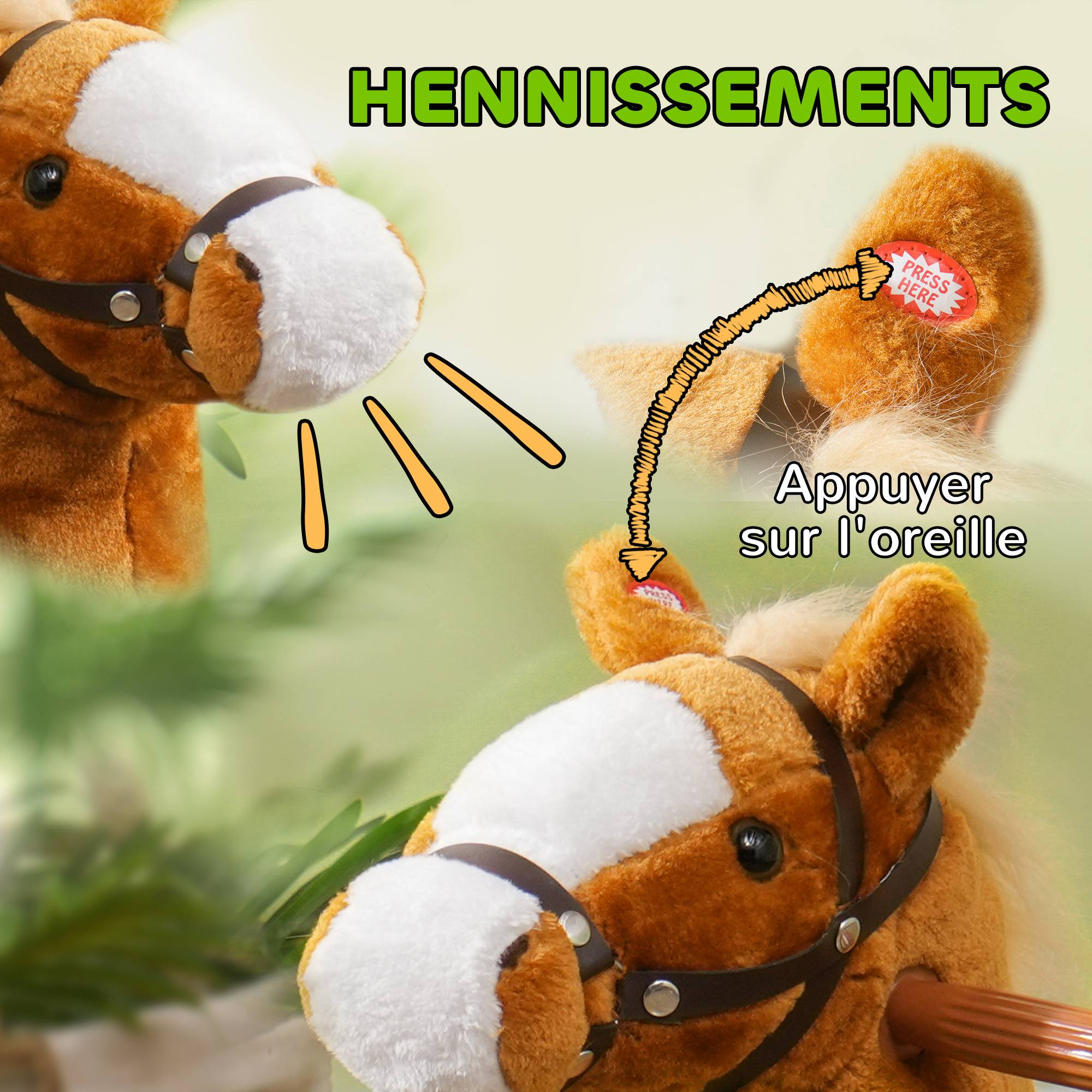 Cheval à monter pour enfant cheval à roulettes selle surélevée pour enfants 3-5 ans charge 60 kg 70 x 28 x 70 cm marron - Image 7