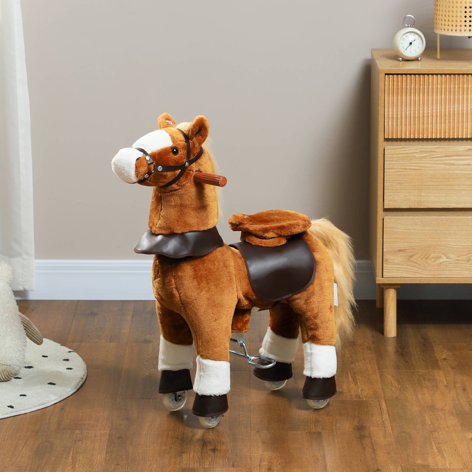 Cheval à monter pour enfant cheval à roulettes selle surélevée pour enfants 3-5 ans charge 60 kg 70 x 28 x 70 cm marron - Image 4