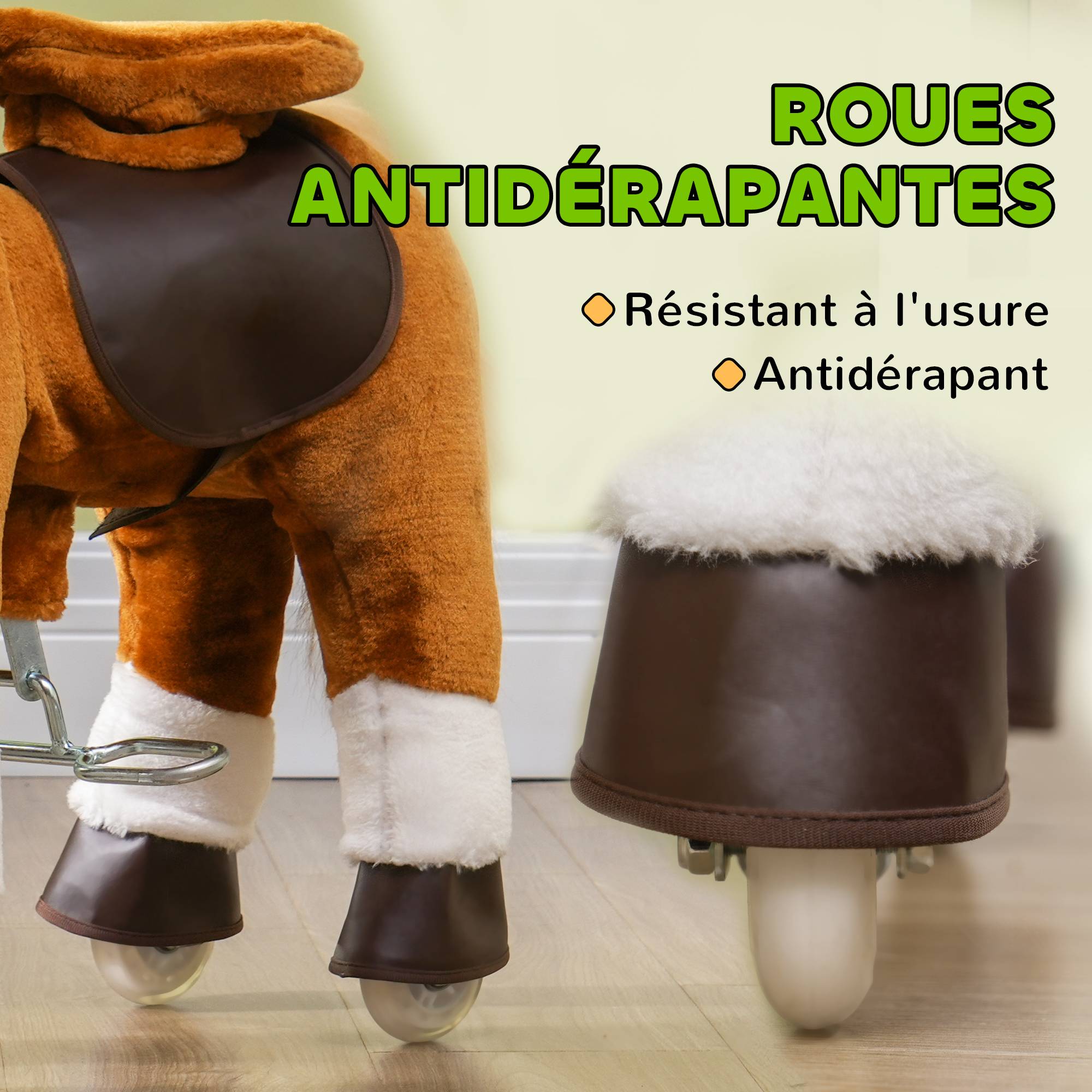 Cheval à monter pour enfant cheval à roulettes selle surélevée pour enfants 3-5 ans charge 60 kg 70 x 28 x 70 cm marron - Image 8