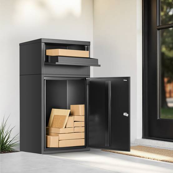 VEVOR Boîte à colis 500x325x909mm acier galvanisé, verrouillable, antivol, résistante intempéries, extérieur, noir. - Image 8