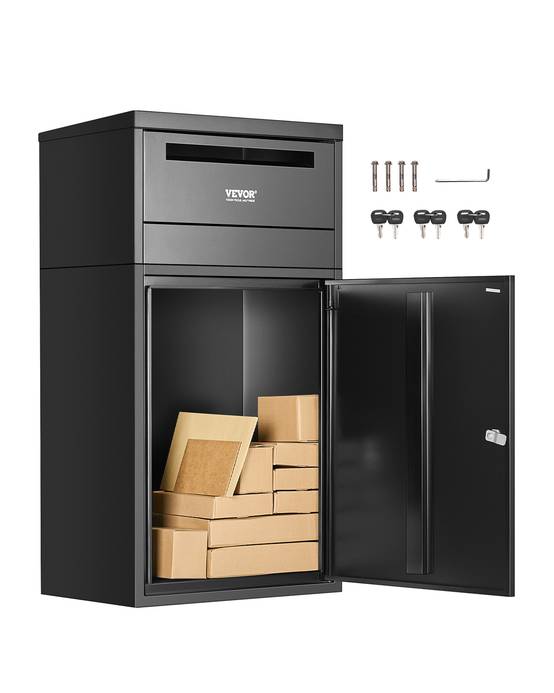 VEVOR Boîte à colis 500x325x909mm acier galvanisé, verrouillable, antivol, résistante intempéries, extérieur, noir. - Image 1