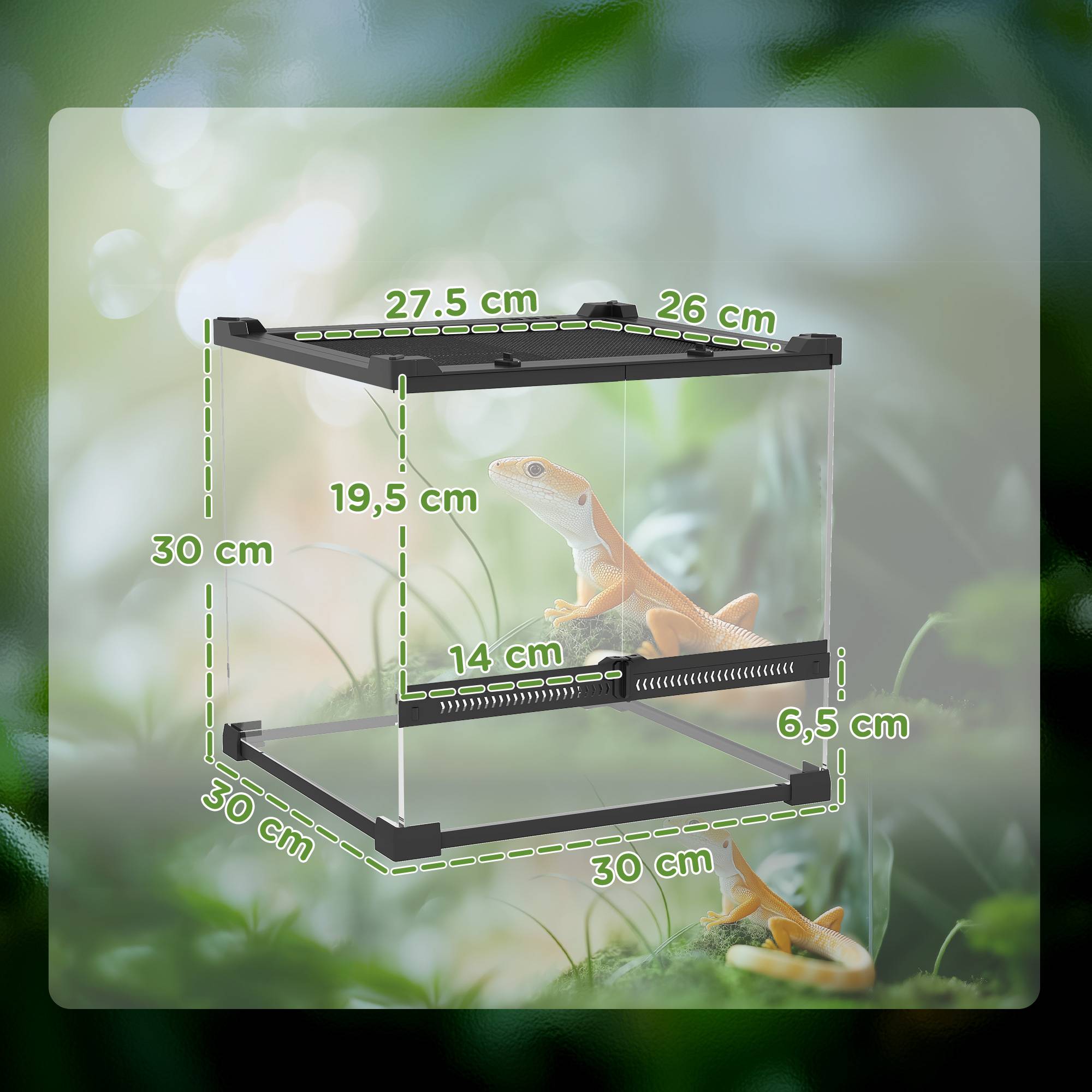 ComfortXL - Terrarium pour reptiles en verre trempé noir lézards serpents amphibiens fond étanche surélevé et ventilé - Image 3