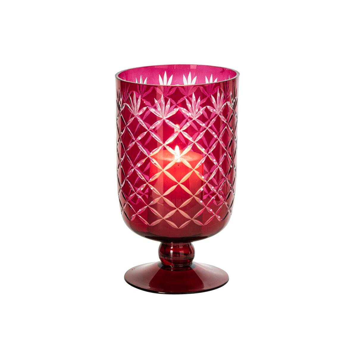 J-Line - Photophore sur Pied en Verre "Vera" 26cm Rose - Image 2