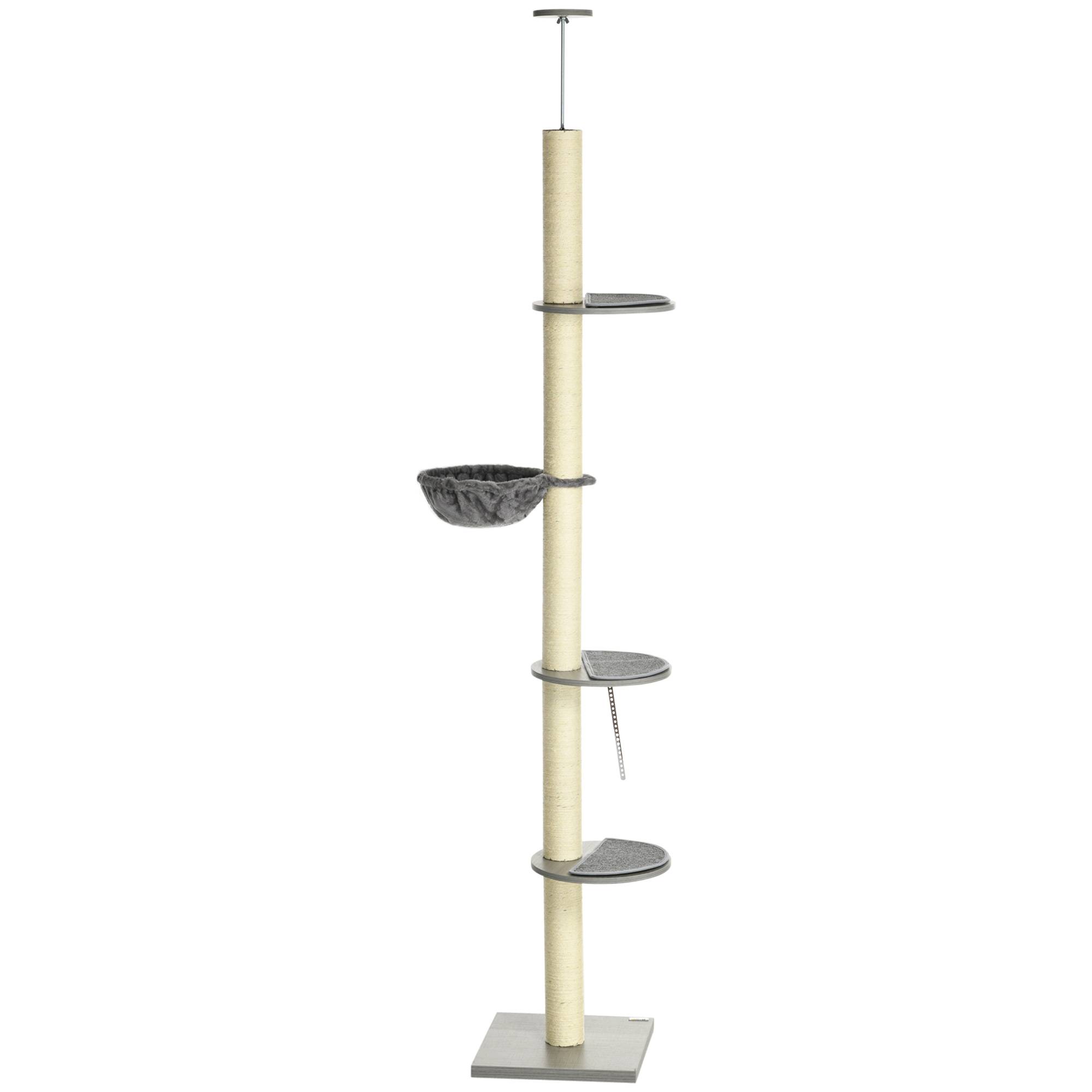 Sans Marque - Arbre à chat PawHut hamac tendeur plafond hauteur 40 x 40 x 250 cm gris blanc crème - Image 2