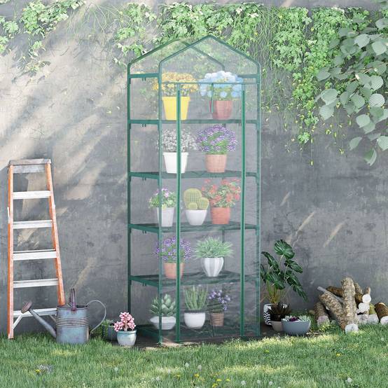 Mini serre verticale acier plastique plantes balcon 5 étagères 69x49x193cm clair - ComfortXL Outdoor Living - Image 4
