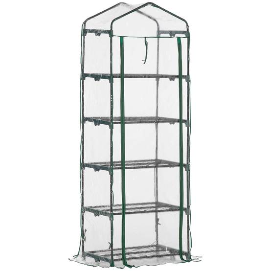 Mini serre verticale acier plastique plantes balcon 5 étagères 69x49x193cm clair - ComfortXL Outdoor Living - Image 2