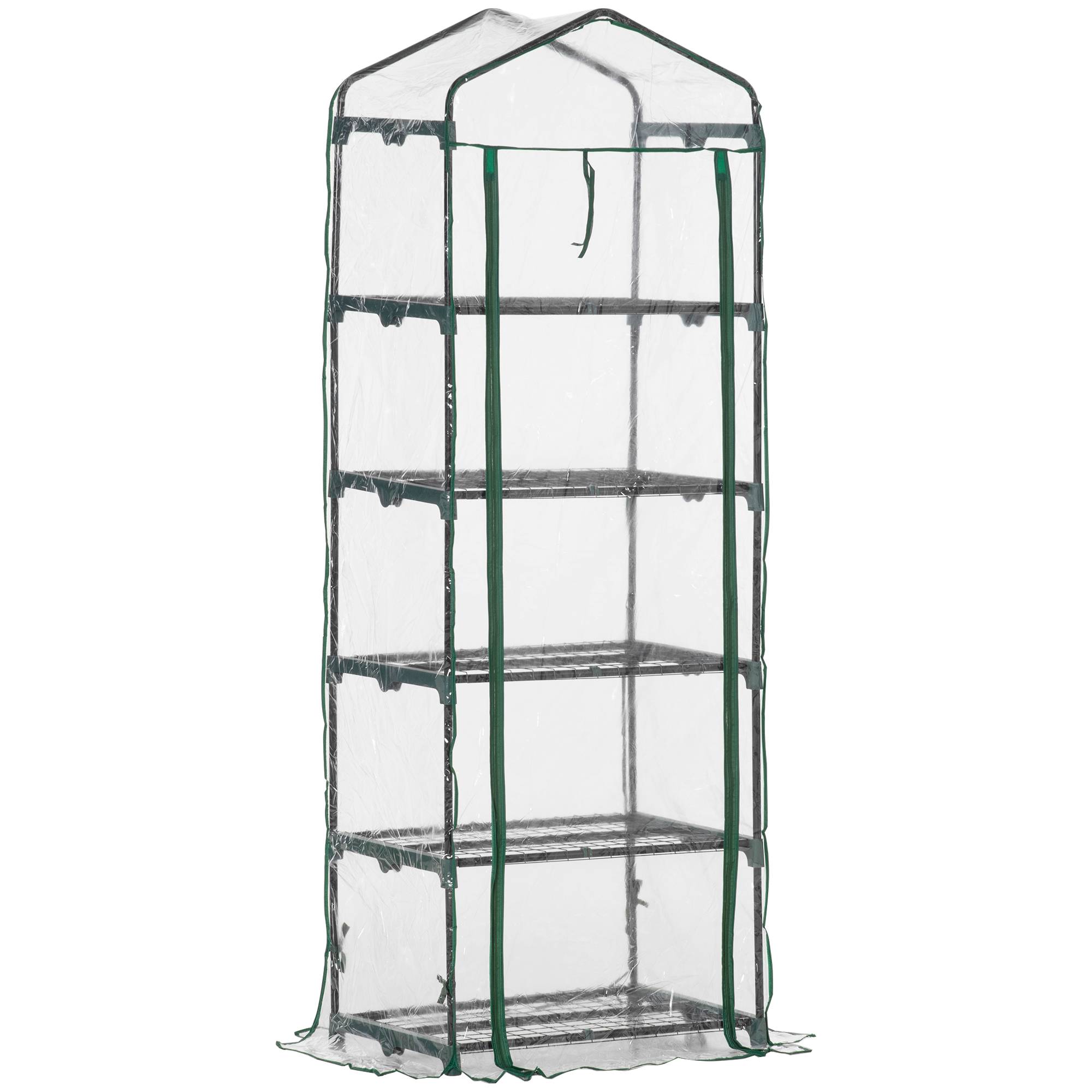 Mini serre verticale acier plastique plantes balcon 5 étagères 69x49x193cm clair - ComfortXL Outdoor Living - Image 2